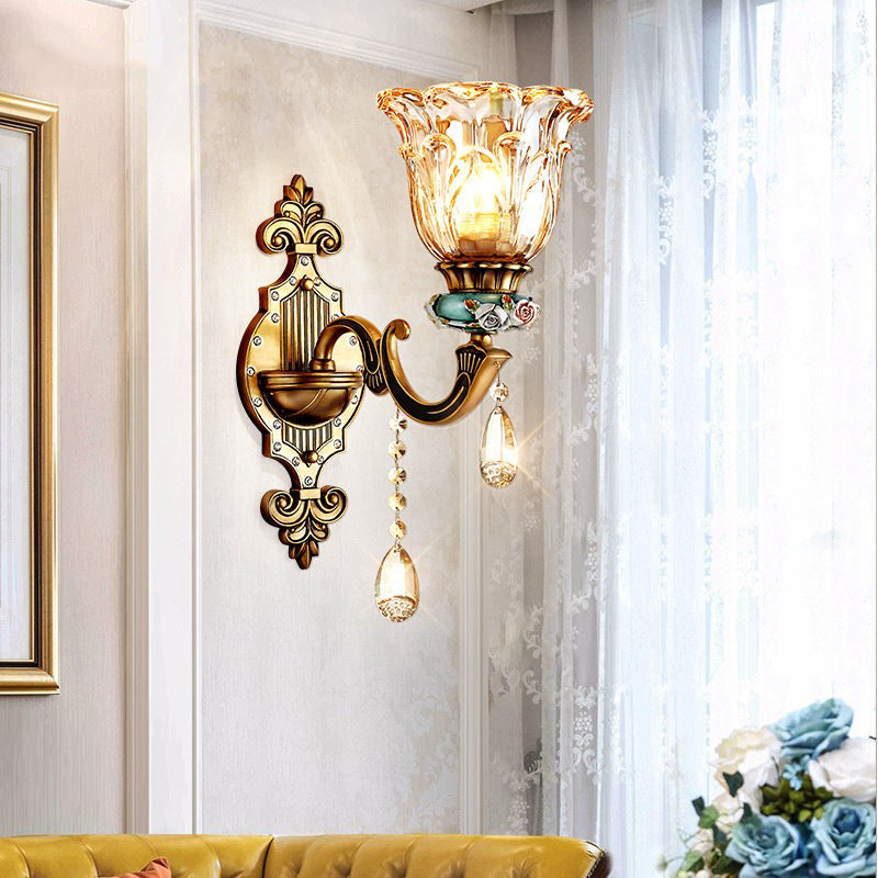 Floral Alloy Resin Crystal Glass 1-Light Wall Sconce Lamp