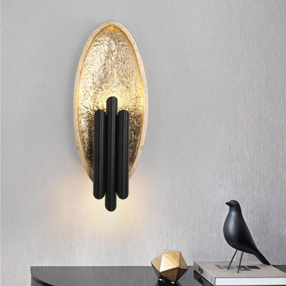 Oval Gold Foil Texture Metal Tube 2-Light Wall Sconce Lamp
