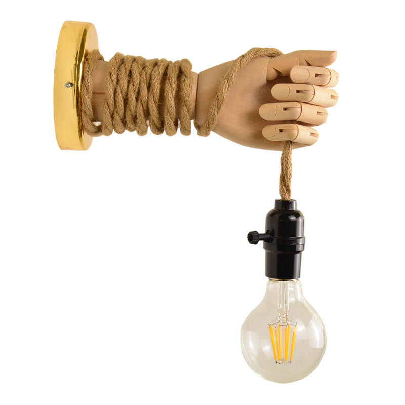 Hand Lamp Arm Hemp Rope Twine 1-Light Wall Sconce Lamp