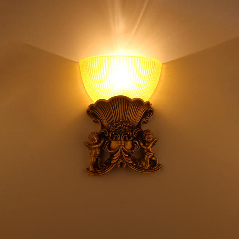 European Angel Striped Glass 1-Light Wall Sconce Lamp