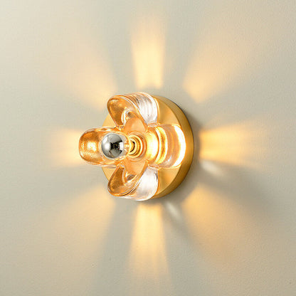 Round Square Clover Copper Glass 1-Light Wall Sconce Lamp