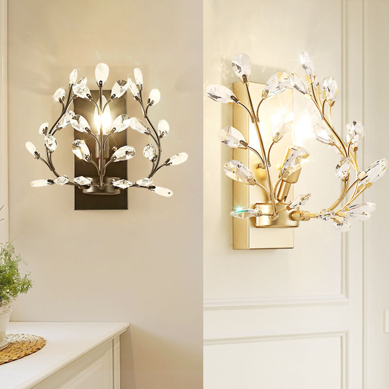 Creative Light Luxury Crystal Leaf 1-Light Wall Sconce Lamp