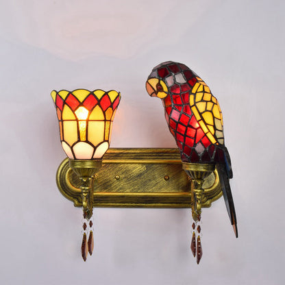 Tiffany Glass Crystal String 2-Light Wall Sconce Lamp