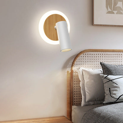 Modern Minimalist Round Wood Aluminum LED Wall Sconce Lamp
