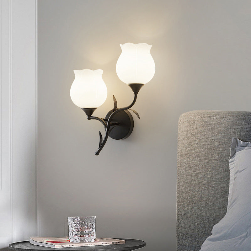 Cream Flower Iron Glass 1/2 Light Wall Sconce Lamp