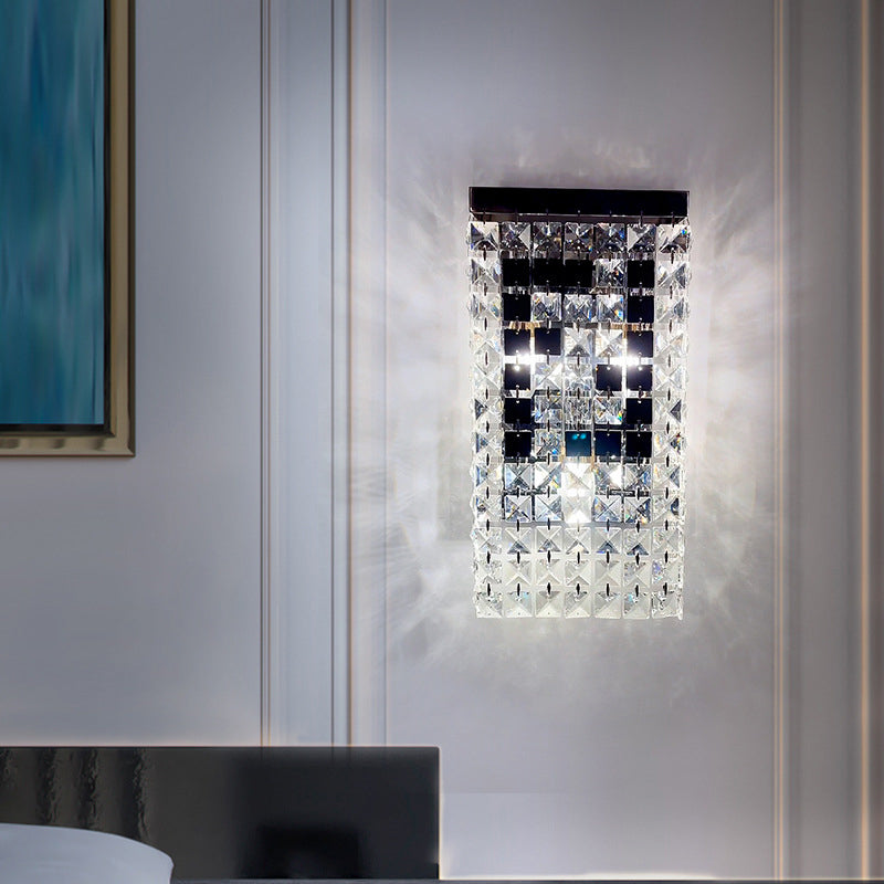 Rectangular Steel Crystal 3-Light Wall Sconce Lamp