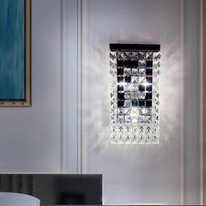 Rectangular Steel Crystal 3-Light Wall Sconce Lamp
