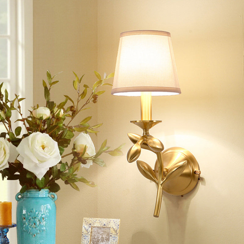 Gold Finish Frame Fabric Shade 1-Light Wall Sconce Lamp