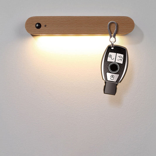 Wood LED USB Human Sensor Night Light Wall Sconce Lamp