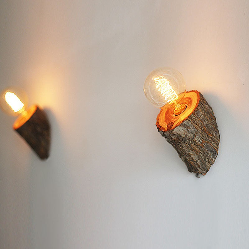 Traditional Rustic Elm Wood Trunk 1-Light Wall Sconce Lamp