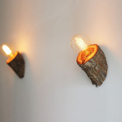 Traditional Rustic Elm Wood Trunk 1-Light Wall Sconce Lamp