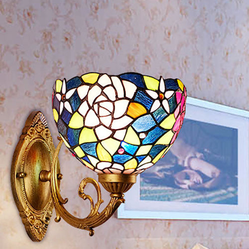 Tiffany Rose Stained Glass 1-Light Wall Sconce Lamp