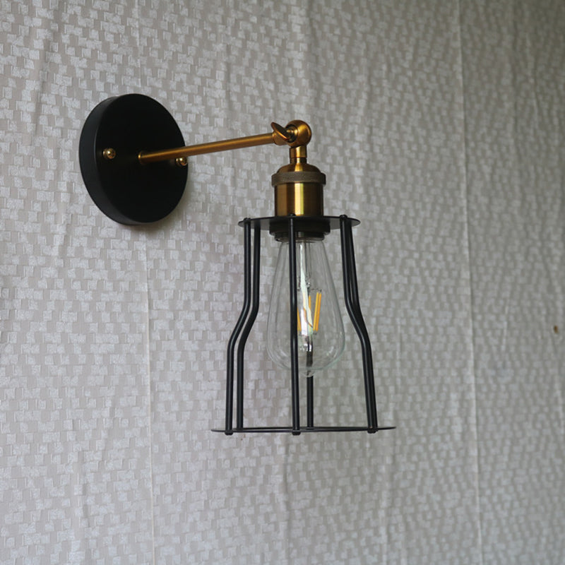 Industrial Round Iron Cage 1-Light Wall Sconce Lamp