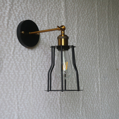 Industrial Round Iron Cage 1-Light Wall Sconce Lamp