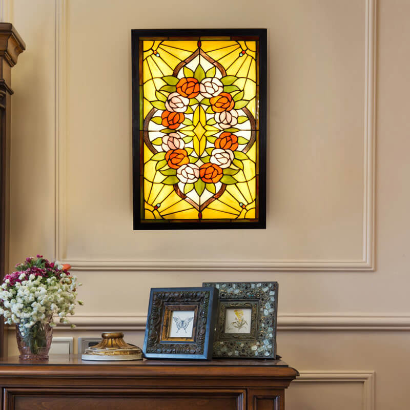 Tiffany Rose Pattern Mural Design LED Wall Sconce Lamp