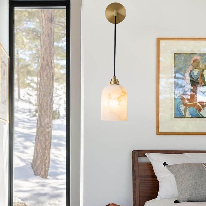 Light Luxury Marble Column Copper 1-Light Wall Sconce Lamp