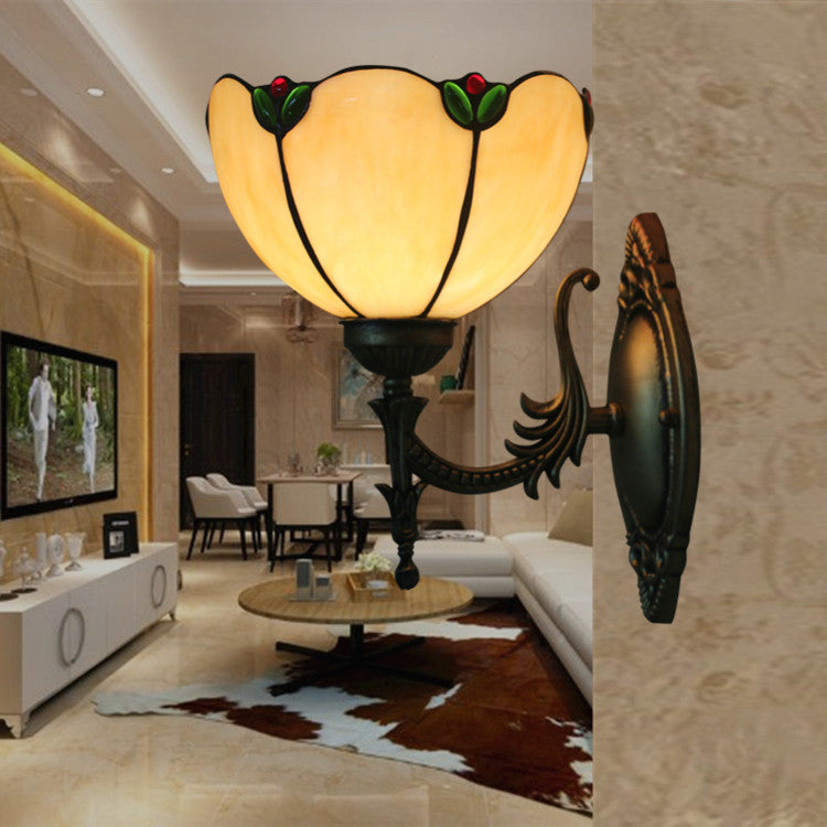 Tiffany Milk Yellow Glass Gem Bowl 1-Light Wall Sconce Lamp