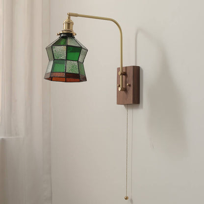 Green Mosaic Glass Cone Brass 1-Light Wall Sconce Lamp