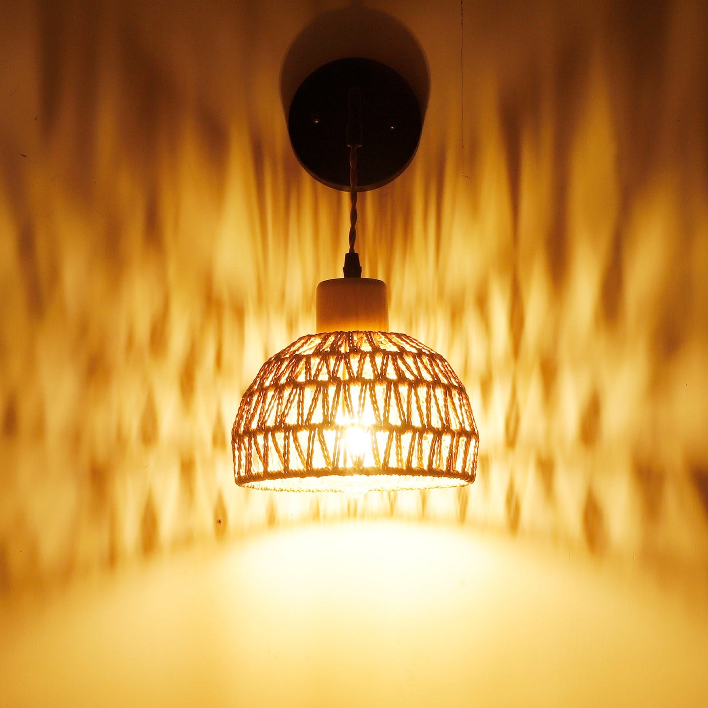 Semi-Circle Iron Rattan 1-Light Wall Sconce Lamp