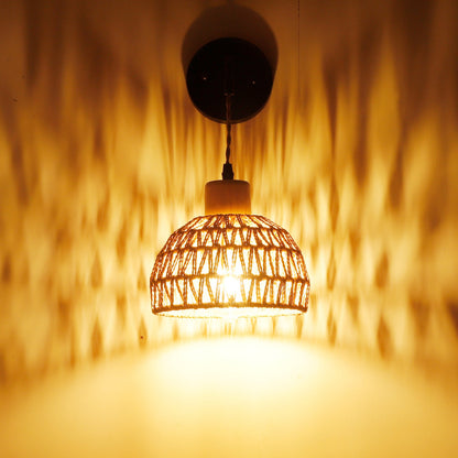 Semi-Circle Iron Rattan 1-Light Wall Sconce Lamp