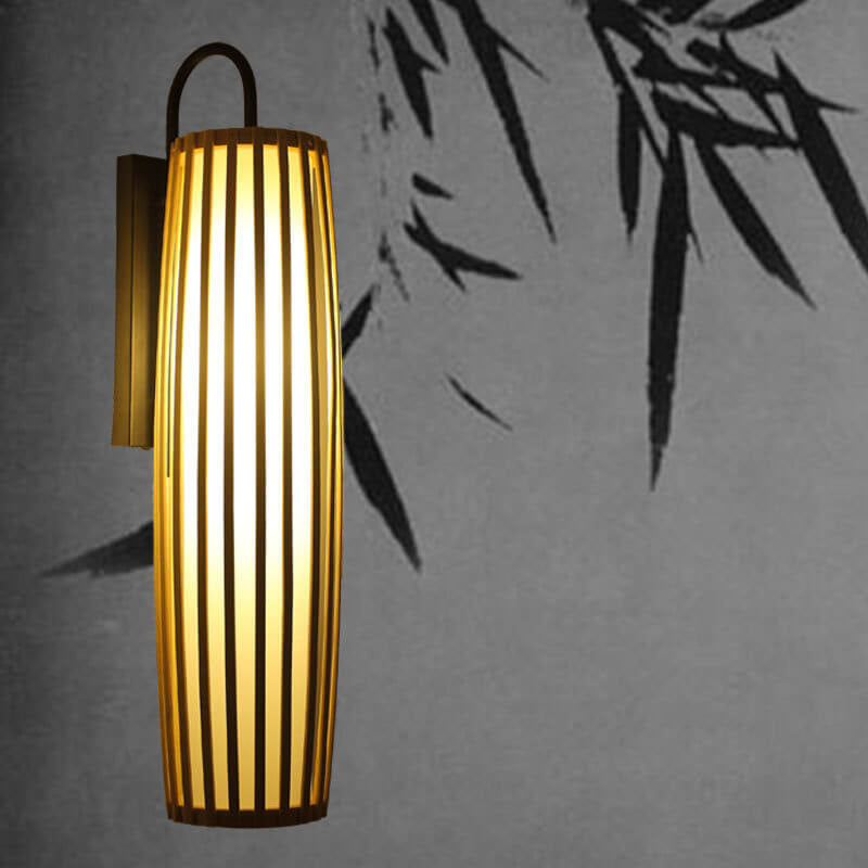 Chinese Bamboo Iron Lantern Column 1-Light Wall Sconce Lamp
