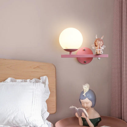 Kids Unicorn Orb Resin Iron Glass 1-Light Wall Sconce Lamp