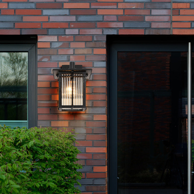 Aluminum Frame Ribbed Glass Shade 1-Light Wall Sconce Lamp
