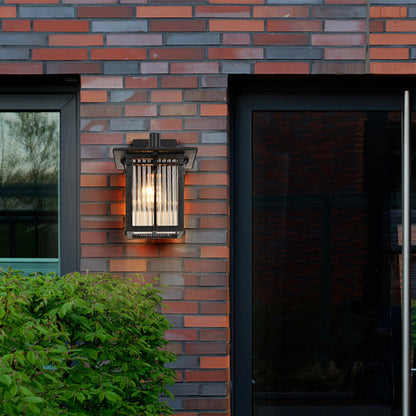 Aluminum Frame Ribbed Glass Shade 1-Light Wall Sconce Lamp
