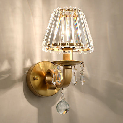 Golden Finish Frame Crystal Shade 1-Light Wall Sconce Lamp