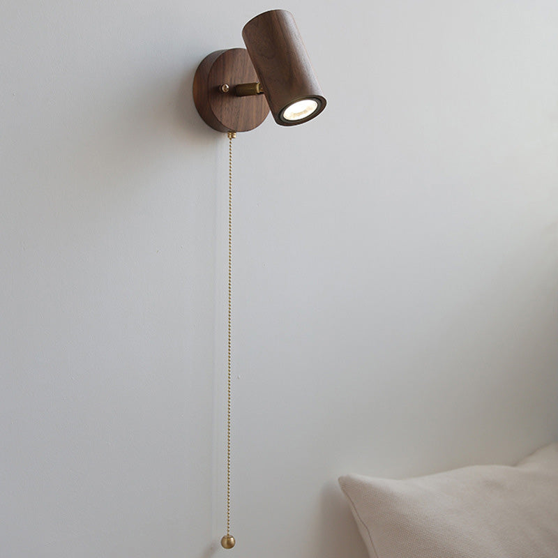 Traditional Cylinder Copper Wood 1-Light Wall Sconce Lamp