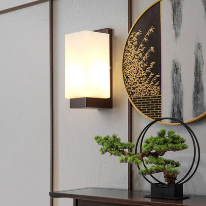 Transitional Cylinder Wood Glass 1-Light Wall Sconce Lamp