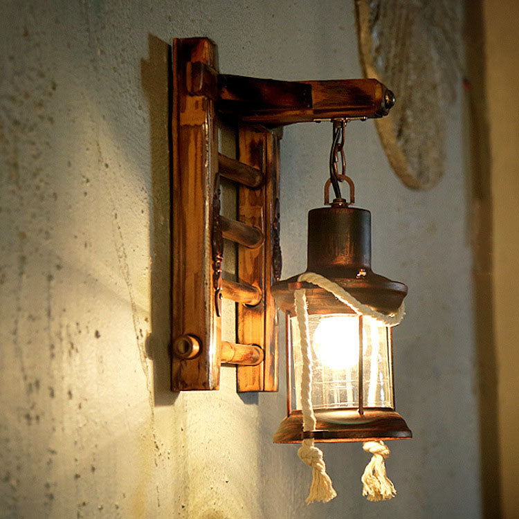 Kerosene Bamboo Base Iron Twine 1-Light Wall Sconce Lamp