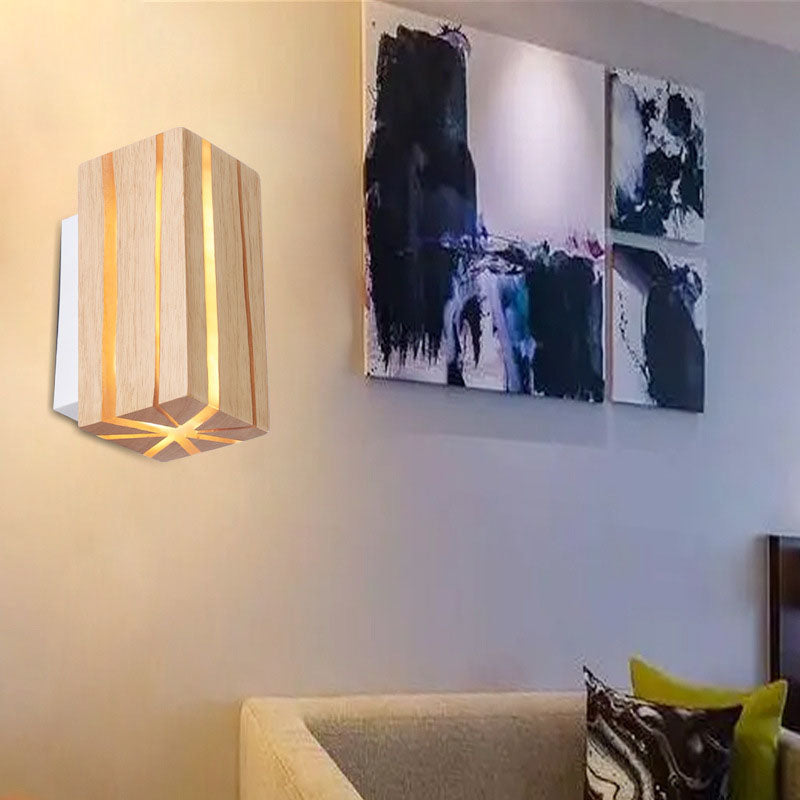 Geometric Cuboid Cracked Wood Grain LED Wall Sconce Lamp