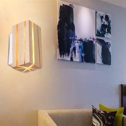 Geometric Cuboid Cracked Wood Grain LED Wall Sconce Lamp