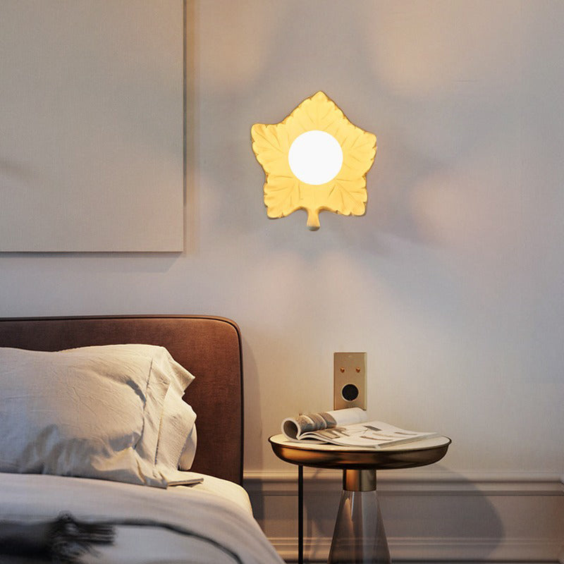 Creative Resin Glass Maple Leaf 1-Light Wall Sconce Lamp