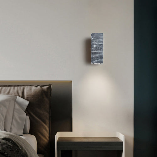 Round Stone Wood Cylinder Square 1-Light Wall Sconce Lamp
