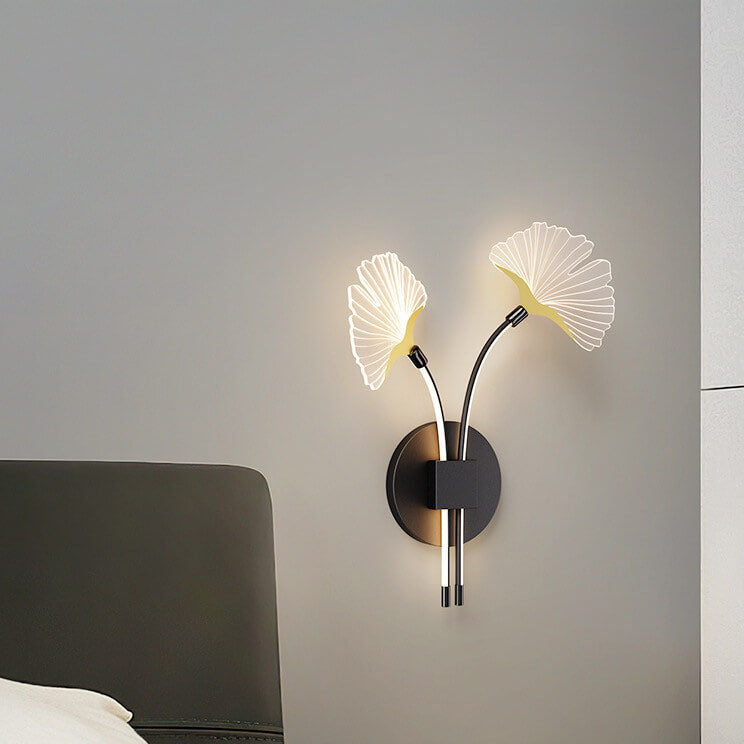 Iron Ginkgo Leaf Acrylic Lampshade LED Wall Sconce Lamp