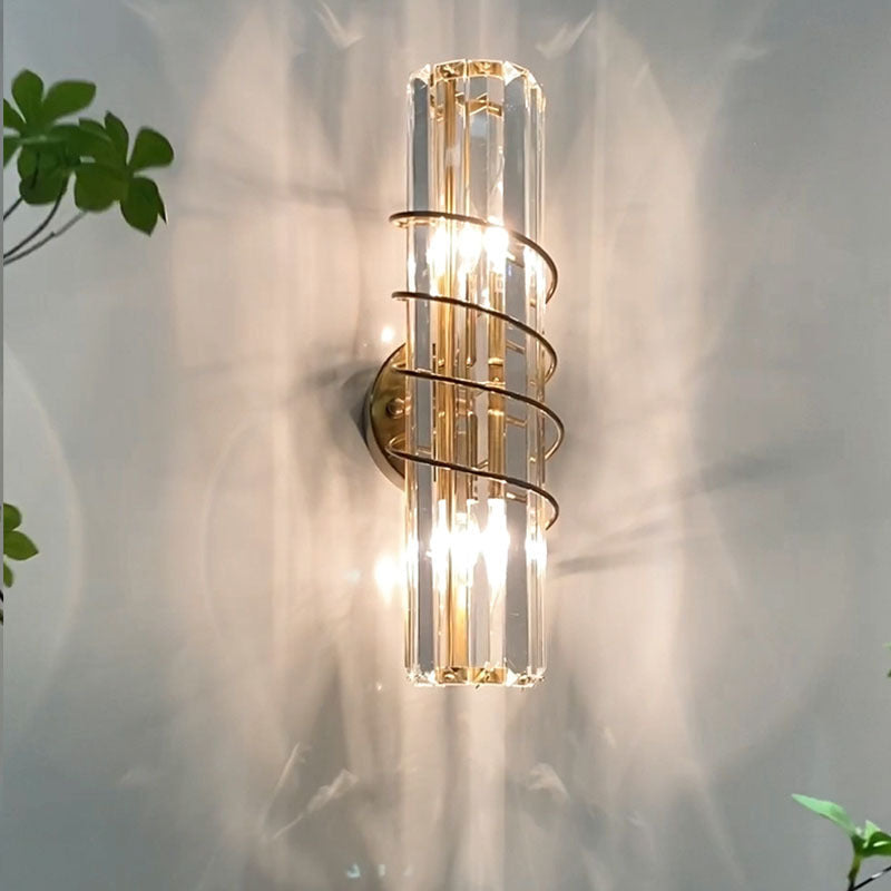 Nordic Iron Crystal Column 2-Light Wall Sconce Lamp