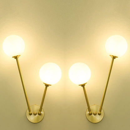 Nordic Copper Glass Ball V-Shaped 2-Light Wall Sconce Lamp