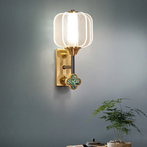 Chinese Full Copper Acrylic Lampshade LED Wall Sconce Lamp