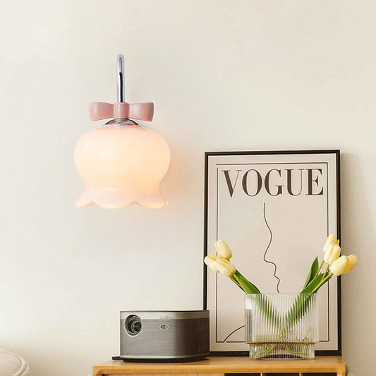 Cream Orchid Flower Bow Iron Glass 1-Light Wall Sconce Lamp