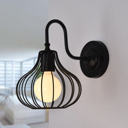 Iron Frame Pumpkin Shape 1-Light Wall Sconce Lamp