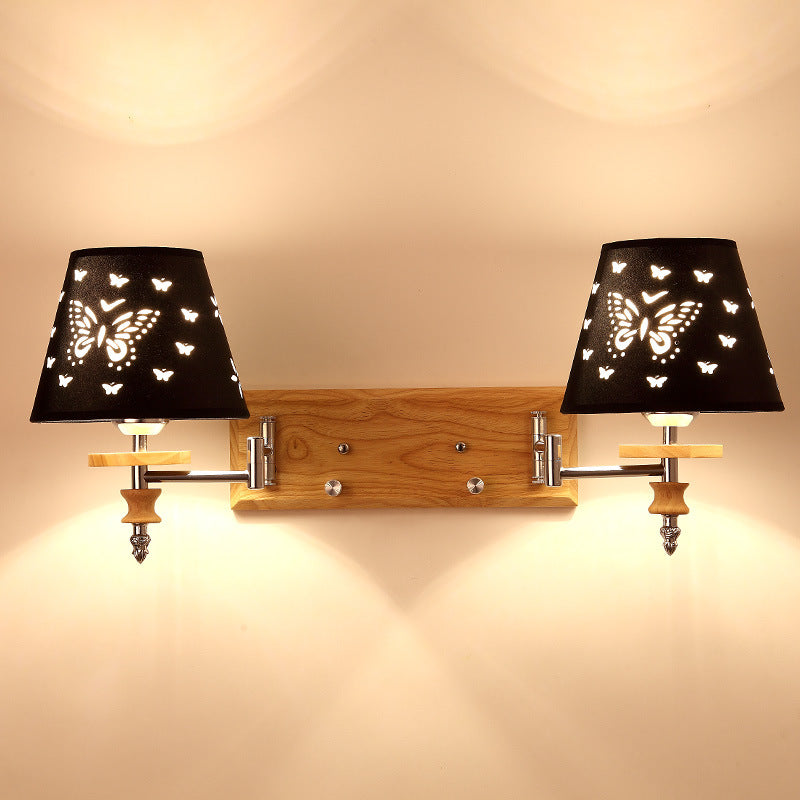 Iron Pine Wood Butterfly Cone 1/2 Light Wall Sconce Lamp