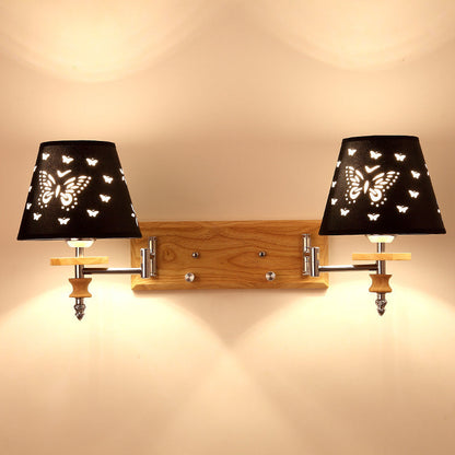 Iron Pine Wood Butterfly Cone 1/2 Light Wall Sconce Lamp