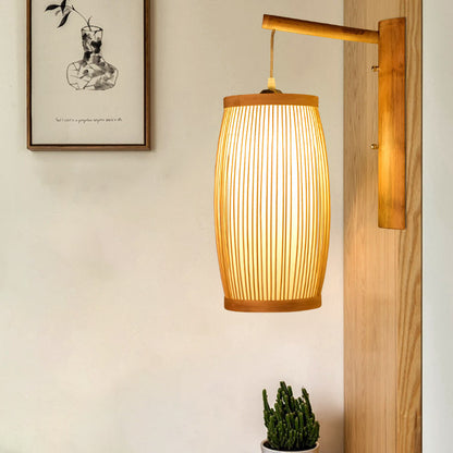 Traditional Japanese Cubic Bamboo 1-Light Wall Sconce Lamp