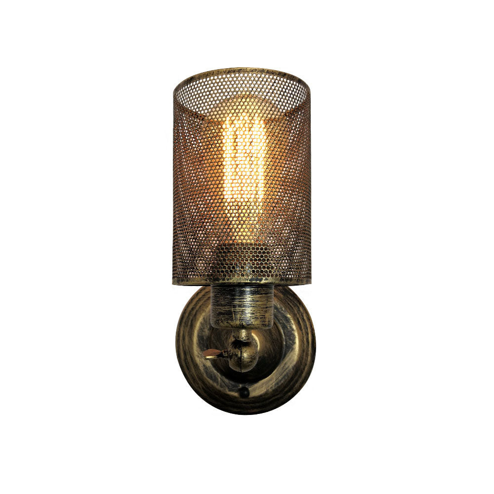 Farmhouse Iron Mesh Cylinder 1-Light Wall Sconce Lamp