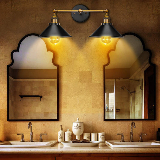 Industrial Tapered Pipe Iron 2-Light Wall Sconce Lamp