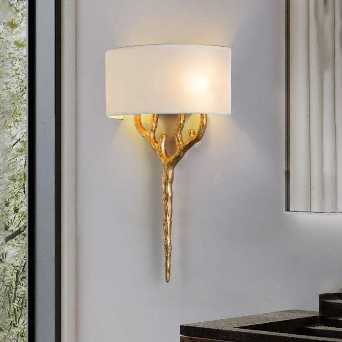 Europe Fabric Copper Branches 2-Light Wall Sconce Lamp