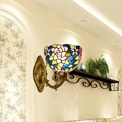 Tiffany Rose Stained Glass 1-Light Wall Sconce Lamp