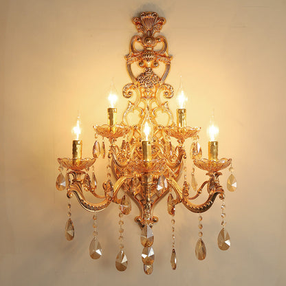 Gold Glass Crystal Hardware 5-Light Wall Sconce Lamp
